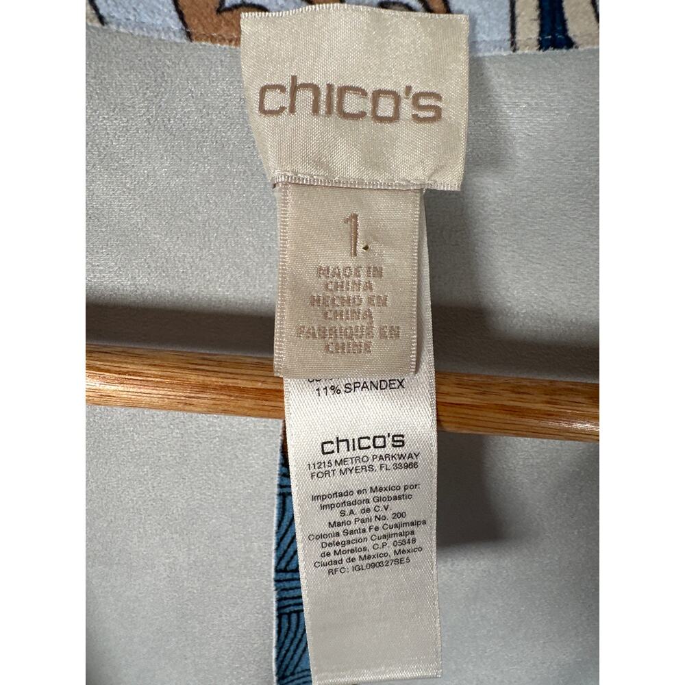 Chicos Baroque-Printed Cardigan Size 1 M Long Open Stretch Paisley Faux Suede - Picture 9 of 11